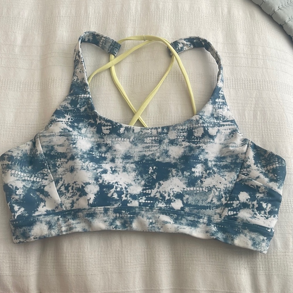 SoulCycle blue tie dye sports bra